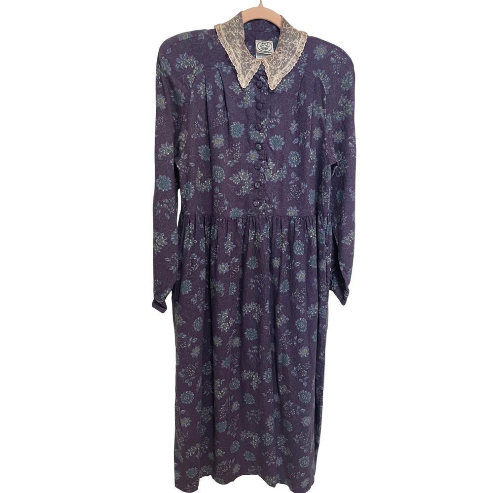 Vintage Laura Ashley Dress Purple Floral Prairie Lace Collar Cottagecore 10